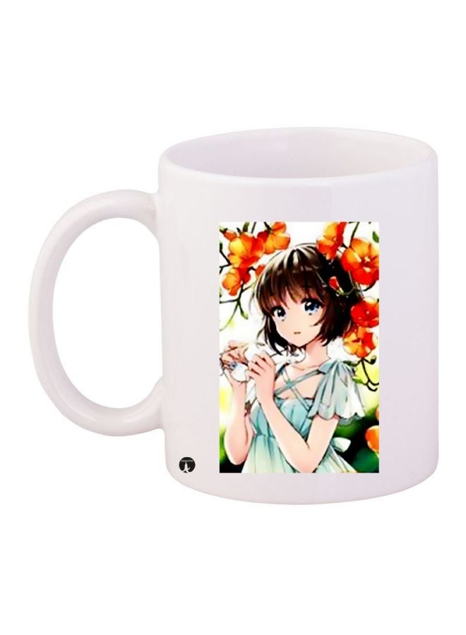 RYN Anime Girl Printed Coffee Mug White/Green/Orange 11ounce
