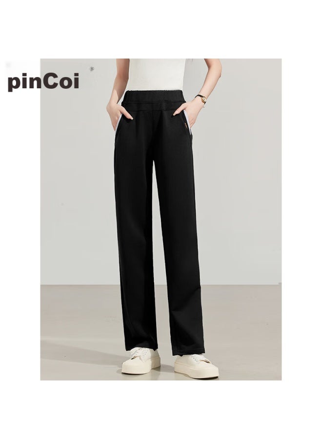 Pincai Women's Sports Pants, Simple Solid Color, Loose Straight-leg Trousers, Elastic Waistband, Casual Pants, P12kk5812 - Image 1