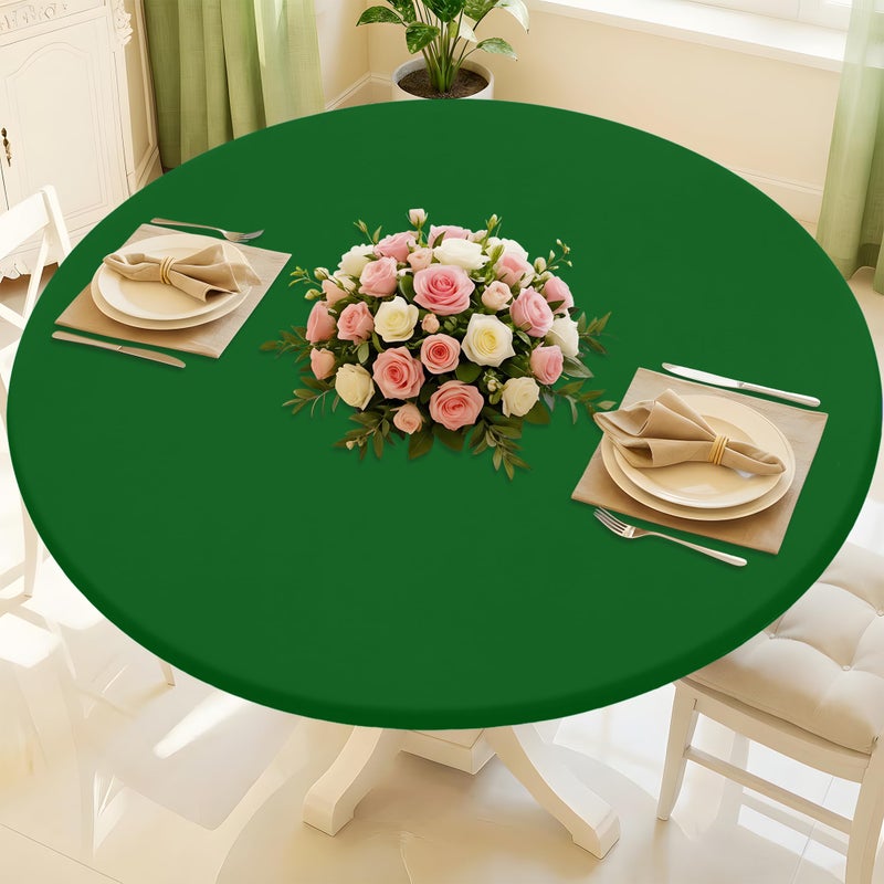 Moosfor Round Spandex Tablecloth, Elastic Fitted Waterproof Tablecloths for 45"-56" Tables, Stretch Washable Picnic Table Cover for Camping, Dining, Indoor and Outdoor, Emerald Green - Image 1