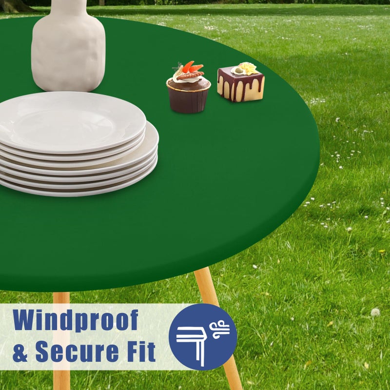 Moosfor Round Spandex Tablecloth, Elastic Fitted Waterproof Tablecloths for 45"-56" Tables, Stretch Washable Picnic Table Cover for Camping, Dining, Indoor and Outdoor, Emerald Green - Image 3