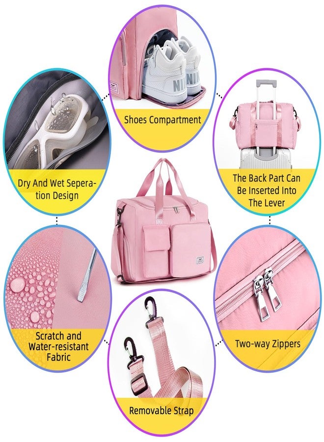 FIORETTO Womens Mens Sports Gym Bag Duffle Bag with Shoes Compartment, Weekend Travel Bag Overnight Bag for Women, Foldable Water Resistant Holdall Hospital Bag For Swimming, Basketball, Light Pink, - Image 5