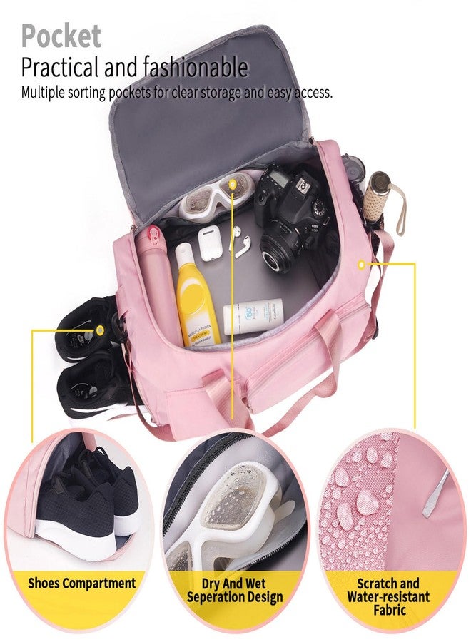FIORETTO Womens Mens Sports Gym Bag Duffle Bag with Shoes Compartment, Weekend Travel Bag Overnight Bag for Women, Foldable Water Resistant Holdall Hospital Bag For Swimming, Basketball, Light Pink, - Image 4