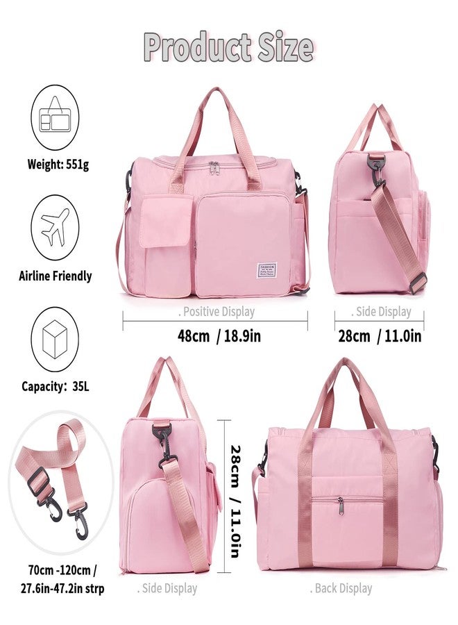 FIORETTO Womens Mens Sports Gym Bag Duffle Bag with Shoes Compartment, Weekend Travel Bag Overnight Bag for Women, Foldable Water Resistant Holdall Hospital Bag For Swimming, Basketball, Light Pink, - Image 3