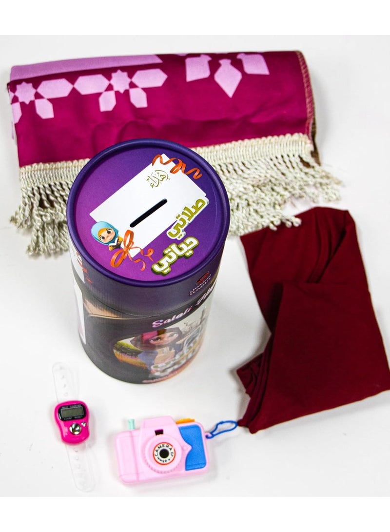 سندس سجادة صلاة للبنات: سجادة، وخمار، وخاتم تسبيح من عمر 8 الى 13 سنة - Image 3