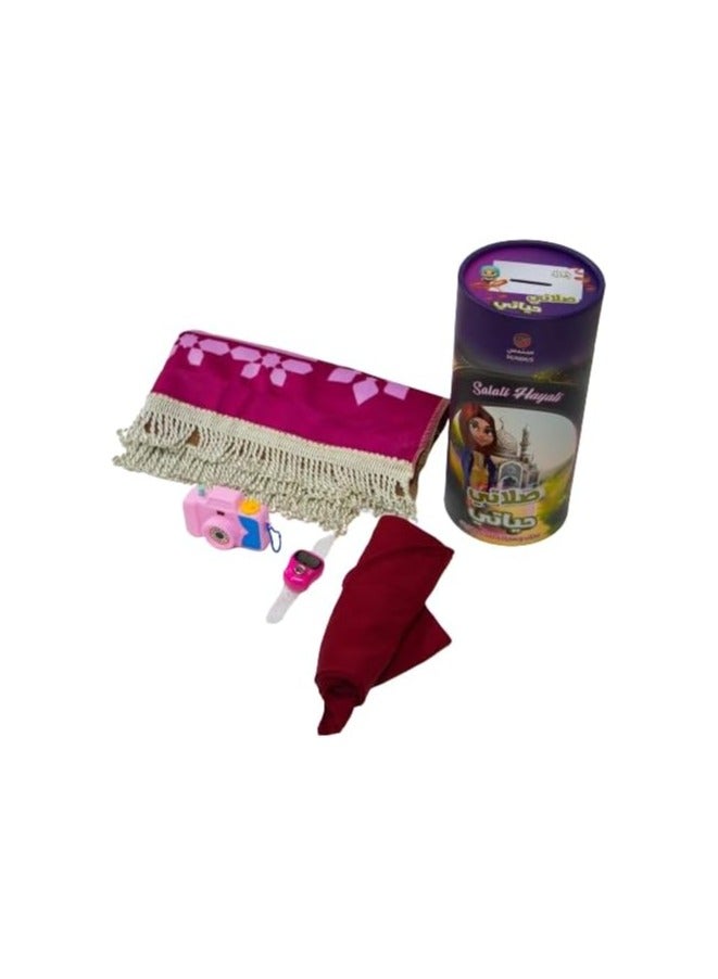 سندس سجادة صلاة للبنات: سجادة، وخمار، وخاتم تسبيح من عمر 8 الى 13 سنة - Image 4