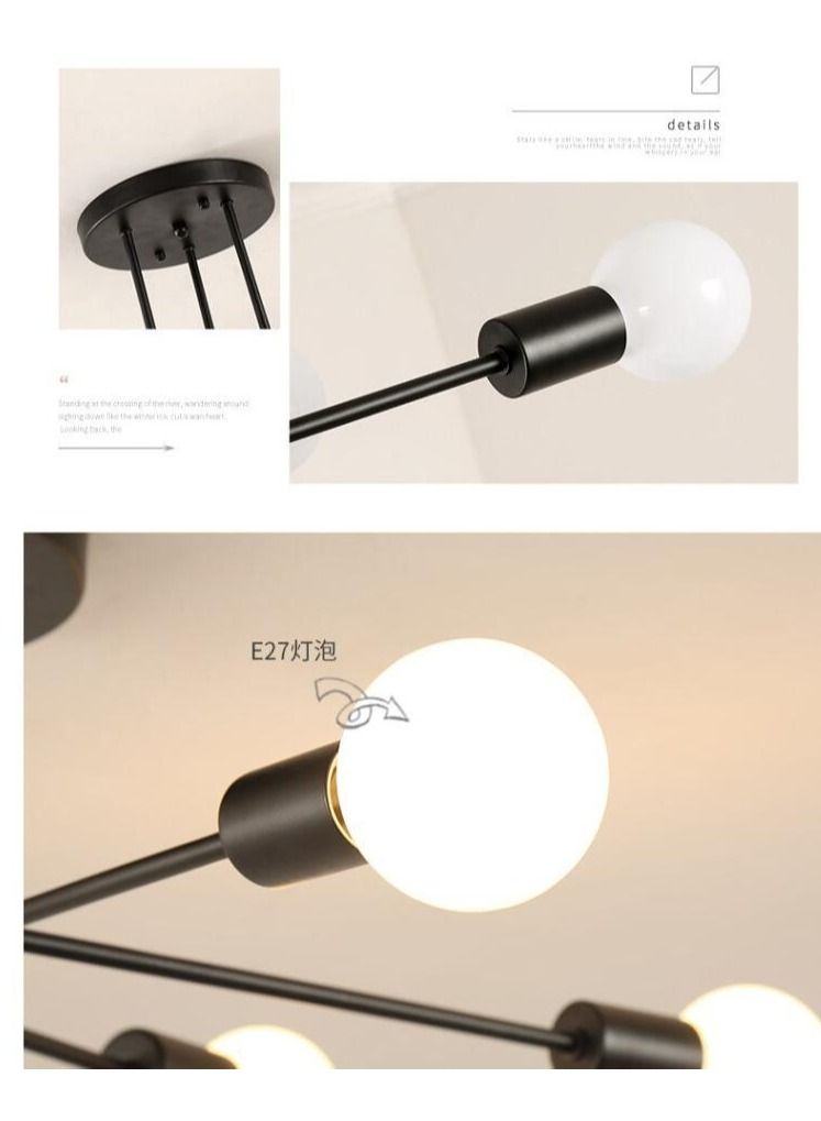 مصباح سقف ثريا أسود حديث LED لغرفة النوم وغرفة المعيشة مصباح جزيئي تركيبات إضاءة داخلية ، بدون لمبات - Image 3