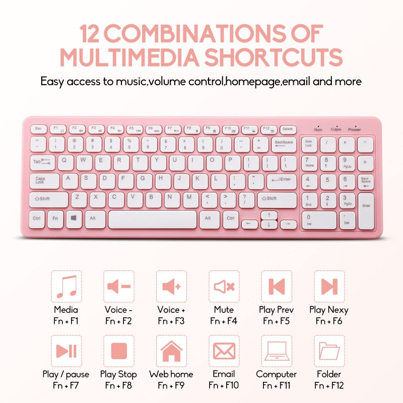 Guiheng Wireless Keyboard and Mouse Combo, Compact Quiet Wireless Keyboard and Mouse Set 2.4G Ultra-Thin Sleek Design for Windows, Computer, Desktop, PC, Notebook, Laptop (Pink) - Image 5