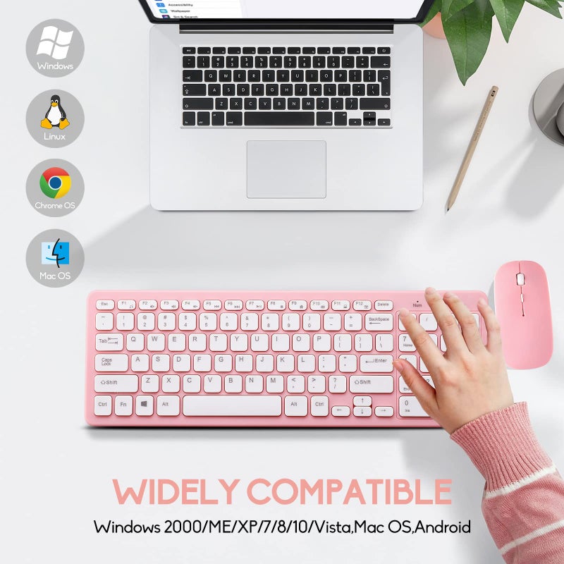 Guiheng Wireless Keyboard and Mouse Combo, Compact Quiet Wireless Keyboard and Mouse Set 2.4G Ultra-Thin Sleek Design for Windows, Computer, Desktop, PC, Notebook, Laptop (Pink) - Image 4