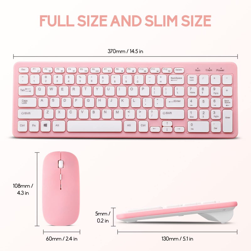 Guiheng Wireless Keyboard and Mouse Combo, Compact Quiet Wireless Keyboard and Mouse Set 2.4G Ultra-Thin Sleek Design for Windows, Computer, Desktop, PC, Notebook, Laptop (Pink) - Image 2