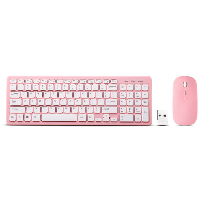 Guiheng Wireless Keyboard and Mouse Combo, Compact Quiet Wireless Keyboard and Mouse Set 2.4G Ultra-Thin Sleek Design for Windows, Computer, Desktop, PC, Notebook, Laptop (Pink) - Image 1