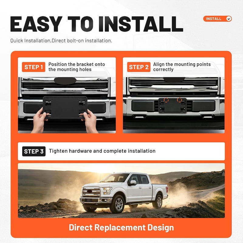 ECOTRIC Front Bumper License Plate Bracket Compatible with 2015-2017 Ford F-150 F150 Replacement for FL3Z17A385A FO1068165 Black License License Plate Mount Frame Holder Cover Balanced universal design - Image 5
