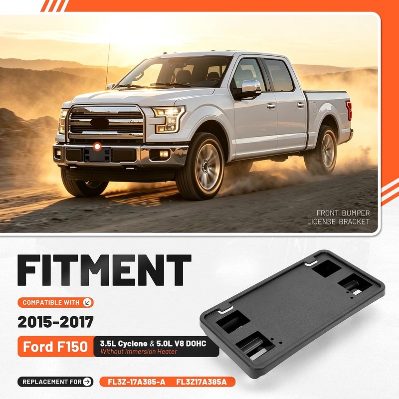 ECOTRIC Front Bumper License Plate Bracket Compatible with 2015-2017 Ford F-150 F150 Replacement for FL3Z17A385A FO1068165 Black License License Plate Mount Frame Holder Cover Balanced universal design - Image 3