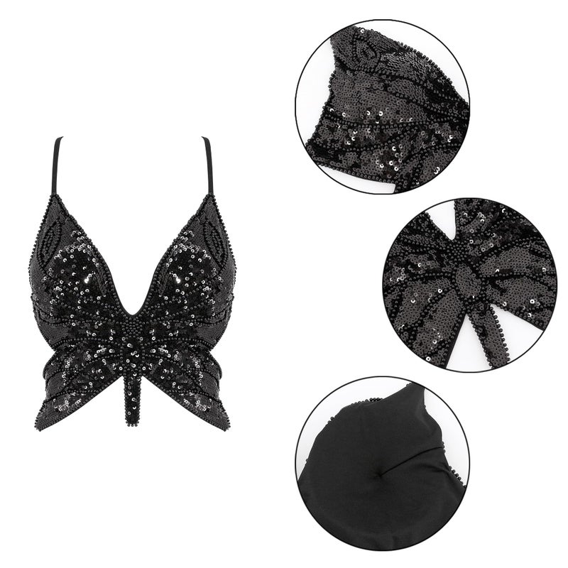 Mocure Women's Sparkly Butterfly Sequin Crop Top - Sleeveless, Sexy, Trendy Halter for Belly Dance & Rave Outfits - Image 5