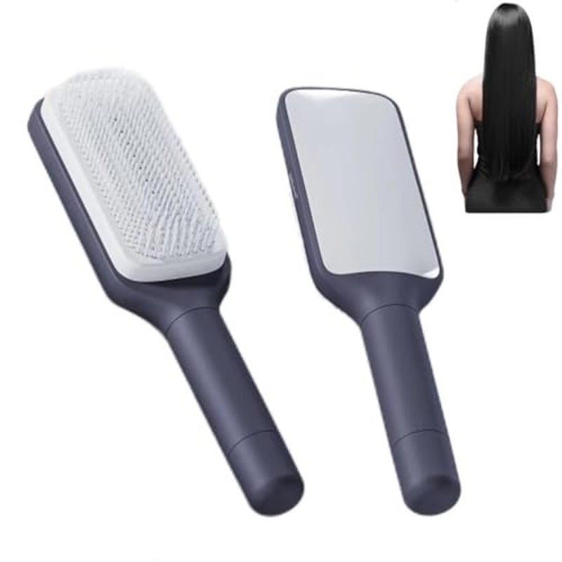 ALKAYAN Self-Cleaning Hair Brush, Organic Hair Brush Without Pulling, Detangler Brush, Rotating Design, Professional Detangling Brush for Wet, Dry Hair, Women, Men (Grey) - Image 1