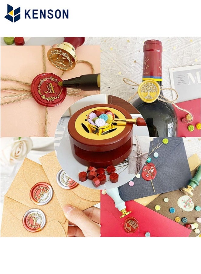 KENSON Wax Seal Warmer Melting Kit, Wood Wax Seal Furnace with 1 Melting Spoon for Wax Sealing Stamp with Melting Spoon and Wax Seal Stamp for Melting Wax Seal Sticks or Sealing Wax Beads (Brown) - Image 5