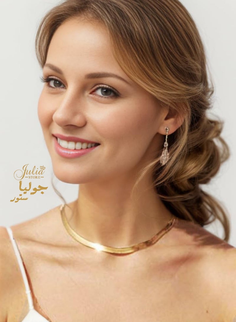 Julia Store 24K Gold Plated Stainless Steel Trendy Dainty 9mm Snake Fashion Shiny Imperial Herringbone Chain Flat Snake Chain Necklace For Women And Men - Image 3