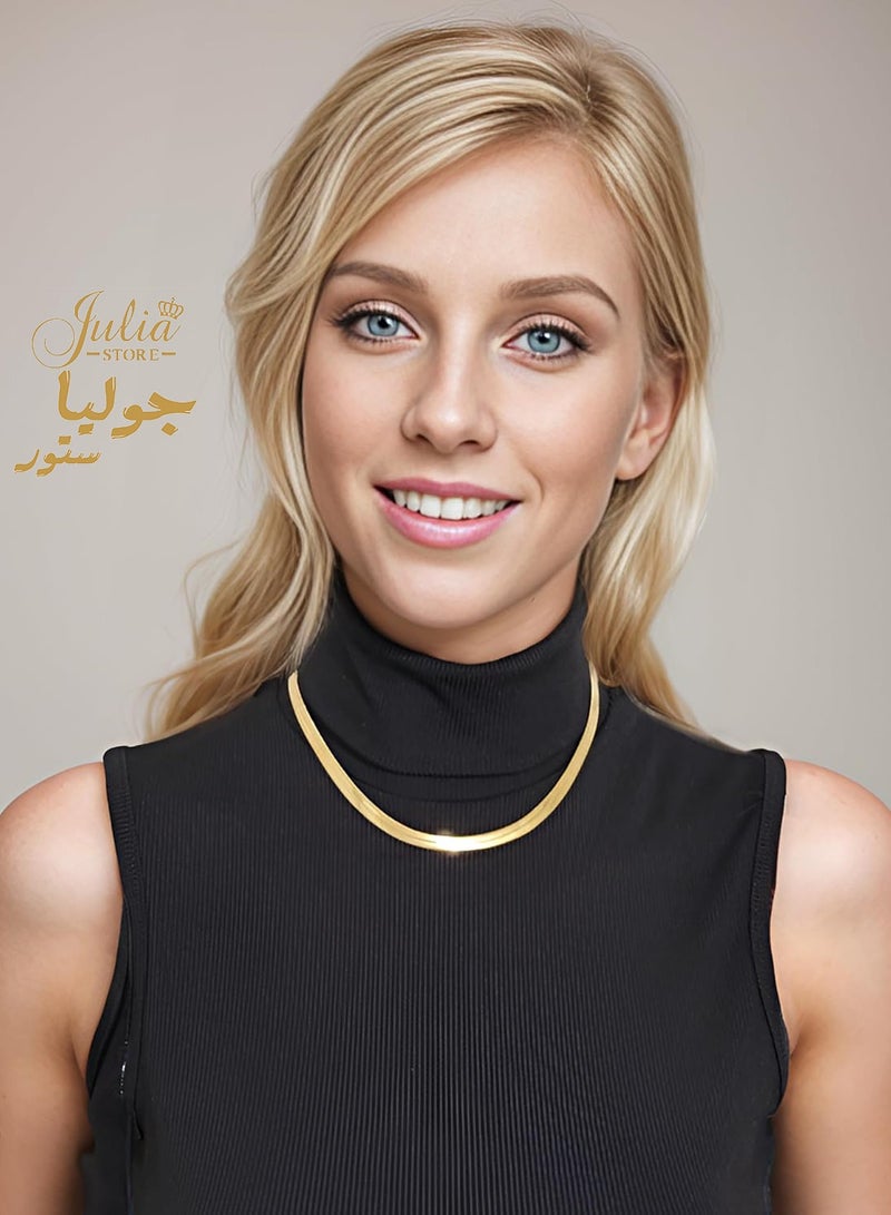 Julia Store 24K Gold Plated Stainless Steel Trendy Dainty 9mm Snake Fashion Shiny Imperial Herringbone Chain Flat Snake Chain Necklace For Women And Men - Image 4