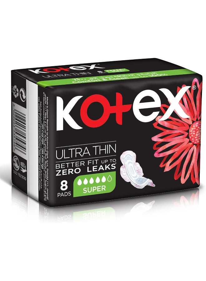 Kotex Ultra Thin Pads, Super Size Sanitary Pads With Wings, 8 Sanitary Pads - Image 2