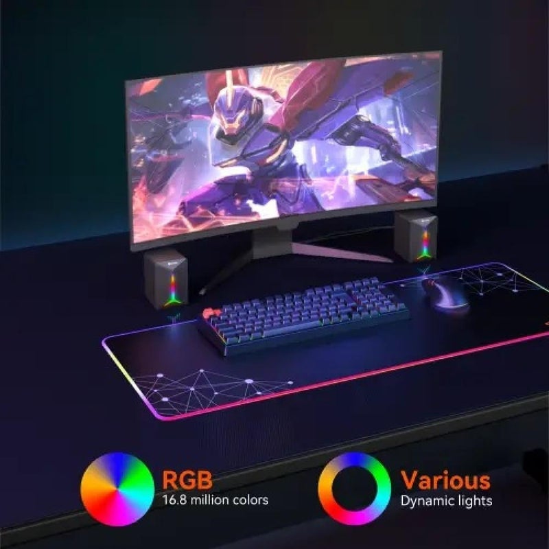 MEETION MT-SP2011 Compact Desktop Gaming Speakers, HiFi 2.0 Stereo, Dynamic RGB Lighting, 40 mm Drivers, 3W x 2, USB and 3.5 mm, Grey - Image 2