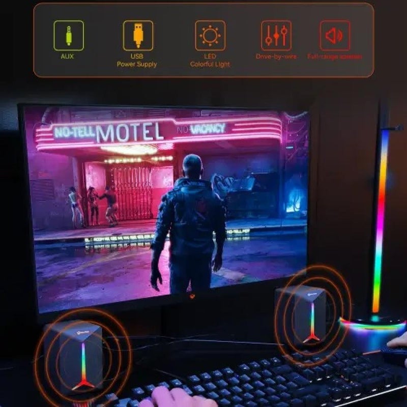MEETION MT-SP2011 Compact Desktop Gaming Speakers, HiFi 2.0 Stereo, Dynamic RGB Lighting, 40 mm Drivers, 3W x 2, USB and 3.5 mm, Grey - Image 4