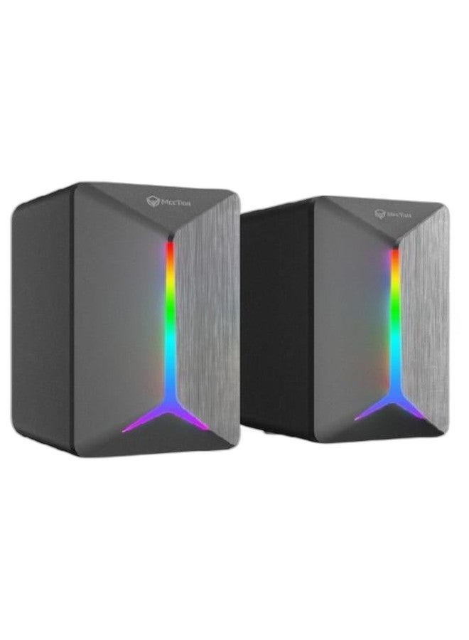 MEETION MT-SP2011 Compact Desktop Gaming Speakers, HiFi 2.0 Stereo, Dynamic RGB Lighting, 40 mm Drivers, 3W x 2, USB and 3.5 mm, Grey - Image 1