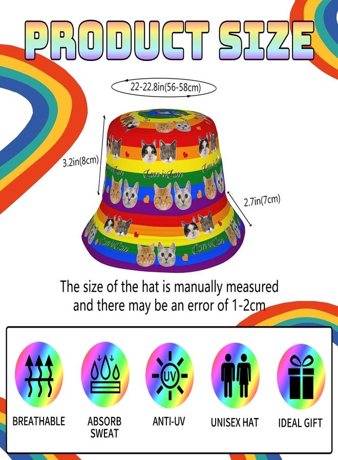 YYFD Rainbow Cat Bucket Hat LGBT Gay Sun Cap Pride Print Hats Beach Cap Funny Bucket Hats for Summer Outdoor Travel - Image 3