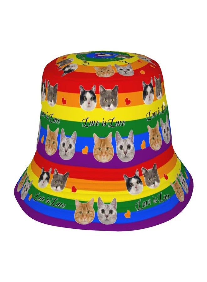 YYFD Rainbow Cat Bucket Hat LGBT Gay Sun Cap Pride Print Hats Beach Cap Funny Bucket Hats for Summer Outdoor Travel - Image 1