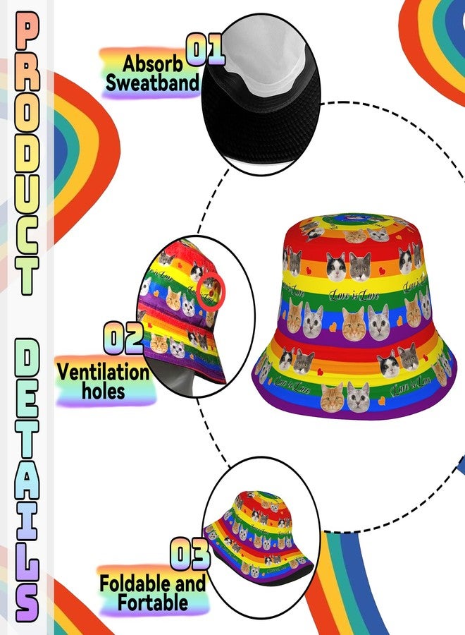 YYFD Rainbow Cat Bucket Hat LGBT Gay Sun Cap Pride Print Hats Beach Cap Funny Bucket Hats for Summer Outdoor Travel - Image 2