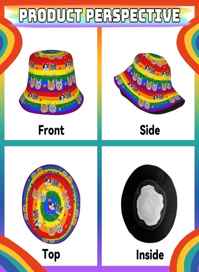 YYFD Rainbow Cat Bucket Hat LGBT Gay Sun Cap Pride Print Hats Beach Cap Funny Bucket Hats for Summer Outdoor Travel - Image 4