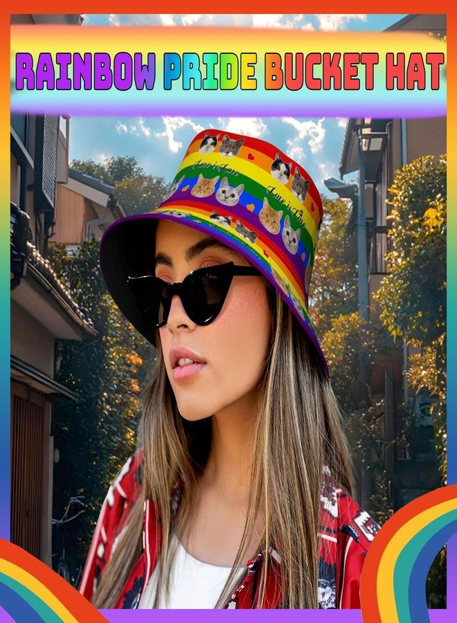 YYFD Rainbow Cat Bucket Hat LGBT Gay Sun Cap Pride Print Hats Beach Cap Funny Bucket Hats for Summer Outdoor Travel - Image 5