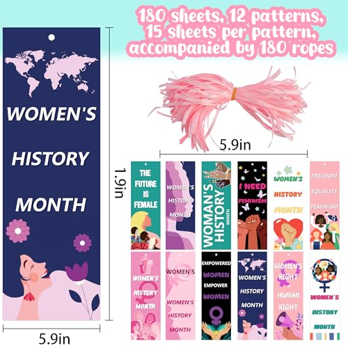 Wehhbtye 180Pcs Women's History Month Bookmarks, 12 Styles Feminism Freedom Bookmarks with Double-Sided Print, Inspirational Female Rights Awareness Book Marks for Women Day Party Office Supply - Image 2