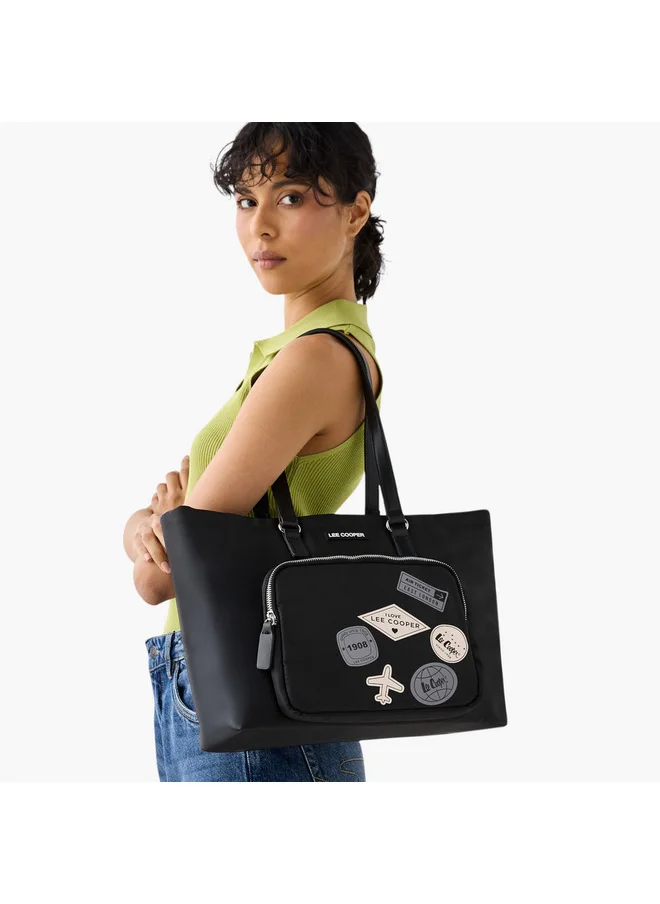 لي كوبر Women Patch Detail Tote Bag with Double Handle and Zip Closure