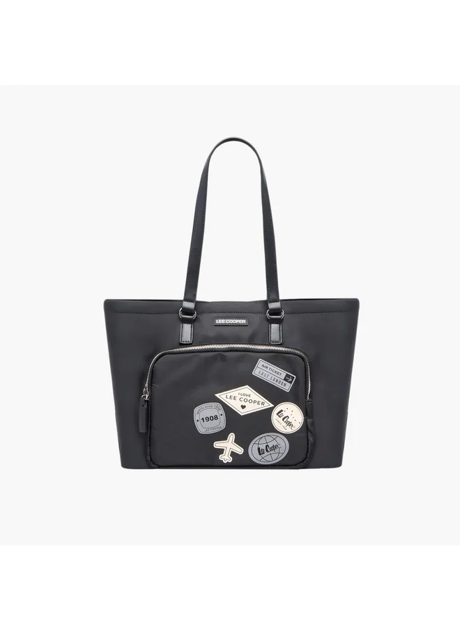 لي كوبر Women Patch Detail Tote Bag with Double Handle and Zip Closure
