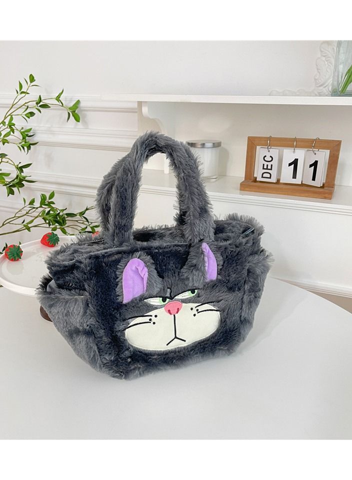 Cartoon Lucifer Cat Plush Tote Bag Portable Makeup Storage Bag All-In-One Portable Travel Makeup Storage Bag  - Image 1