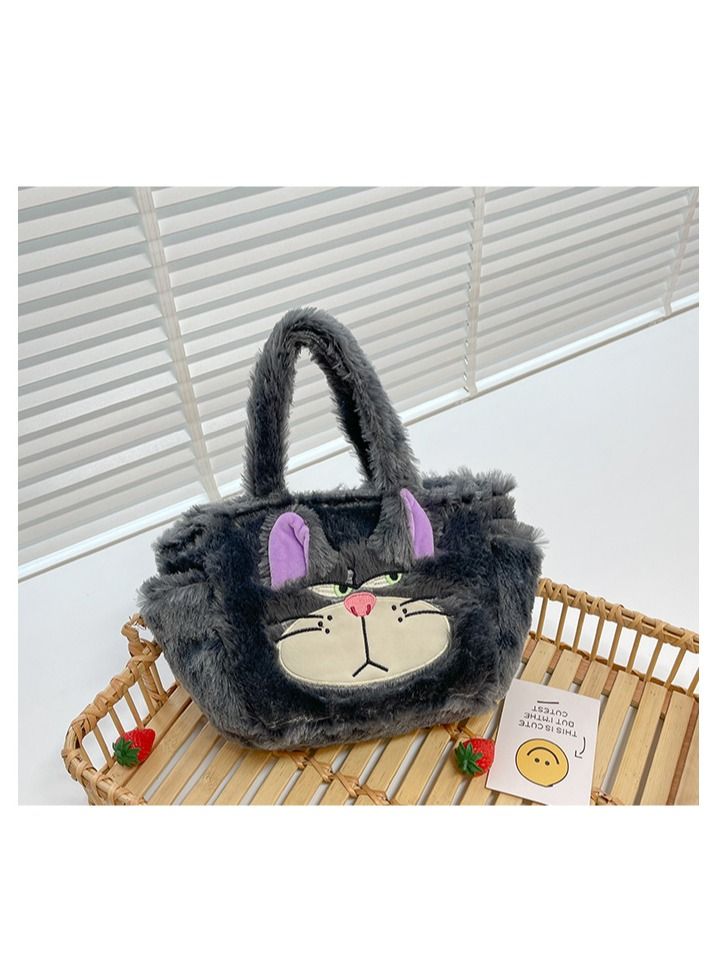 Cartoon Lucifer Cat Plush Tote Bag Portable Makeup Storage Bag All-In-One Portable Travel Makeup Storage Bag  - Image 4