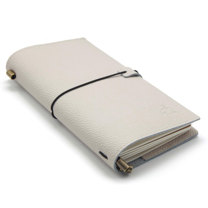 WANDERINGS Regular Size Travelers Notebook with Pockets - 4.5"x8.5" / 11.5cm x 22cm - Refillable Travelers Journal - A Beautifully Handcrafted Leather Journal in Oat, 100 GSM Blank Inserts - Image 1