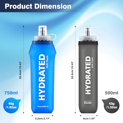 SLUXKE 3 Pack Soft Water Bottle, 25oz/750ml Flask Running Bottles for Hydration Packs, TPU Collapsible Reusable Handheld Flasks for Hiking Cycling Climbing - Image 5
