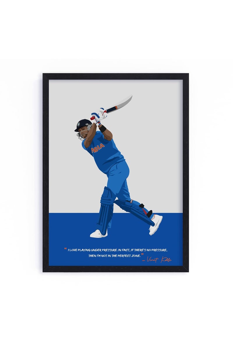 QUOTE - UNQUOTE ART Virat Kohli Poster Framed Sports Posters - Original Cricket Posters for Wall - 13x17 inches - Black Frame - Image 1