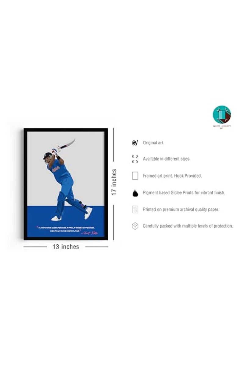 QUOTE - UNQUOTE ART Virat Kohli Poster Framed Sports Posters - Original Cricket Posters for Wall - 13x17 inches - Black Frame - Image 4