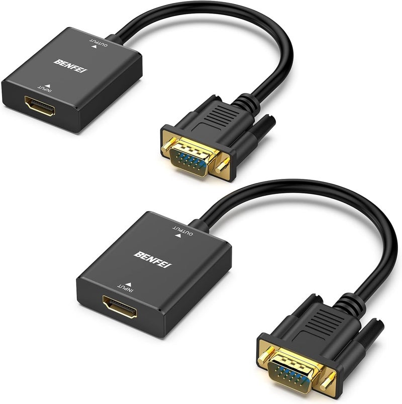 Benfei محول HDMI إلى VGA، مدخل HDMI أنثوي إلى مخرج VGA ذكري مع مقبس صوت 3.5 مم متوافق مع عصا التلفاز، الكمبيوتر، اللابتوب، إلخ - عبوتان - Image 1