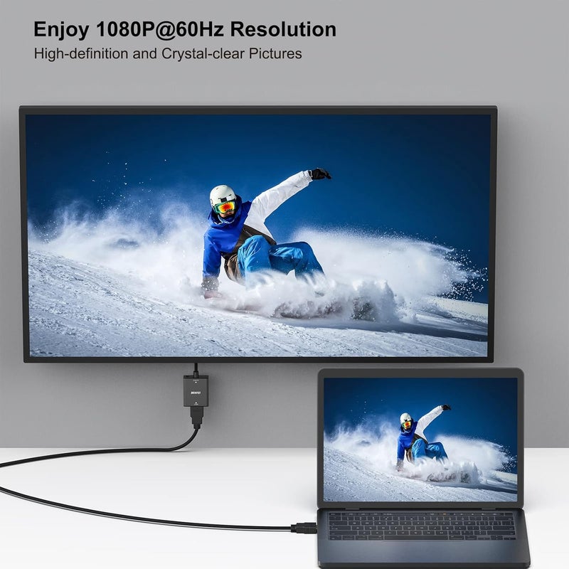 Benfei محول HDMI إلى VGA، مدخل HDMI أنثوي إلى مخرج VGA ذكري مع مقبس صوت 3.5 مم متوافق مع عصا التلفاز، الكمبيوتر، اللابتوب، إلخ - عبوتان - Image 5