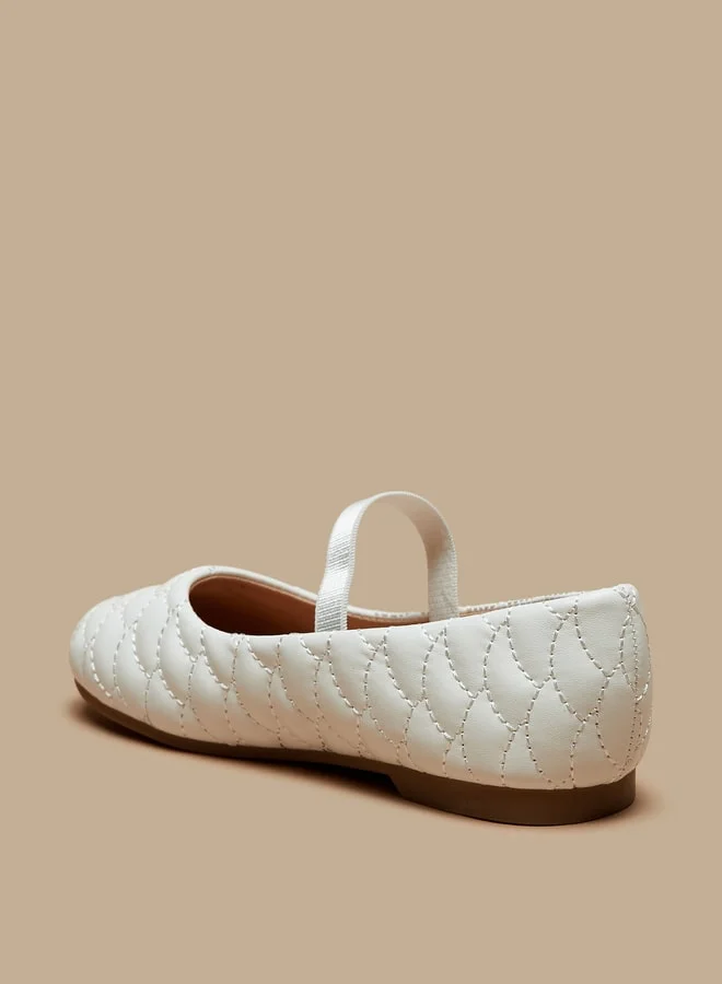 جونيورز Girls Quilted Slip-On Round Toe Ballerina Shoes With Elasticated Strap