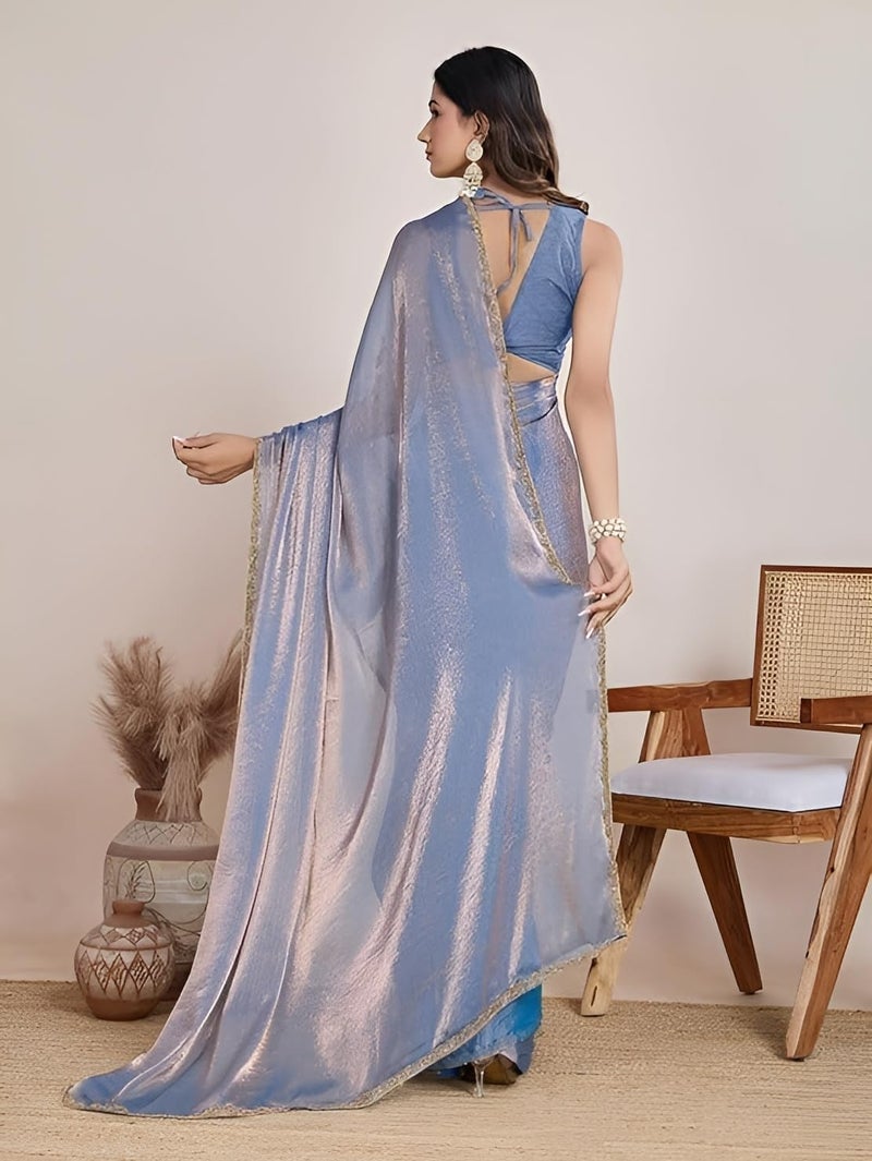 Sidhidata Women's Soft Fandy Silk Saree with Hand Work Lace Border and Unstitched Blouse Piece - Image 2