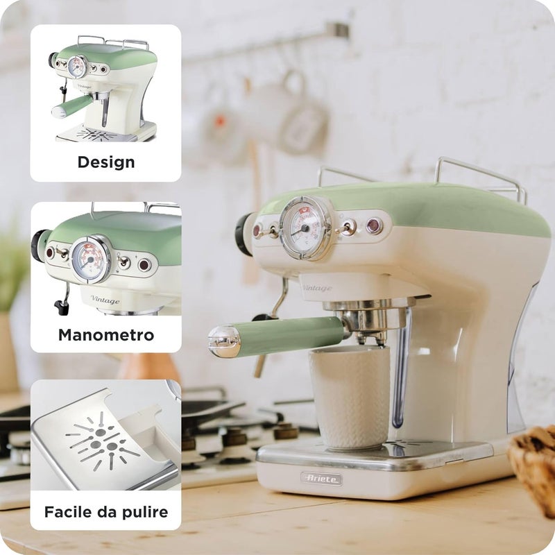 Ariete 1389A Coffee Machine Vintage, 850 W, 2 Cups, Green - Image 5