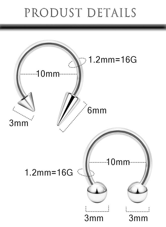 Hoeudjo Snake Bite Jewelry 16g Lip Rings Stainless Steel Snake Bite Piercing Jewelry Labret Jewelry Horseshoe Septum Rings for Women Men Silver-tone - Image 2