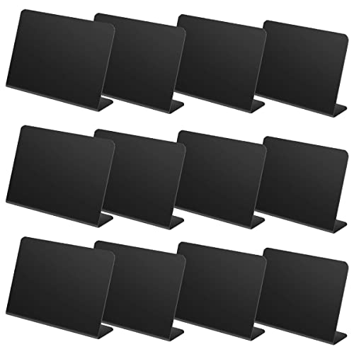 yuntop 12 Pcs L-Shaped Mini Chalkboard Signs Acrylic Chalkboard Buffet Tags Small Black Food Display Stands for Message Board Signs, Weddings, Tents, Birthday Parties - Image 1
