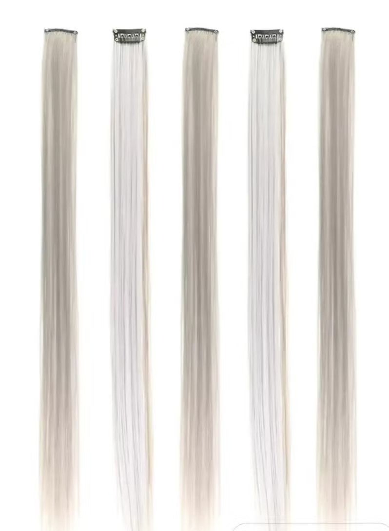 ١٠ قطع من وصلات الشعر الصناعية الطويلة والمستقيمة، شعر مستعار طبيعي المظهر للنساء والفتيات، للاستخدام اليومي والحفلات، ٥٥ سم، رمادي - Image 3