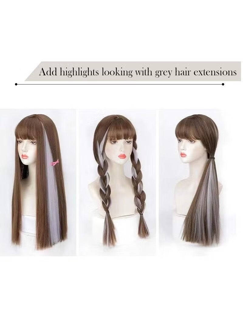 ١٠ قطع من وصلات الشعر الصناعية الطويلة والمستقيمة، شعر مستعار طبيعي المظهر للنساء والفتيات، للاستخدام اليومي والحفلات، ٥٥ سم، رمادي - Image 4
