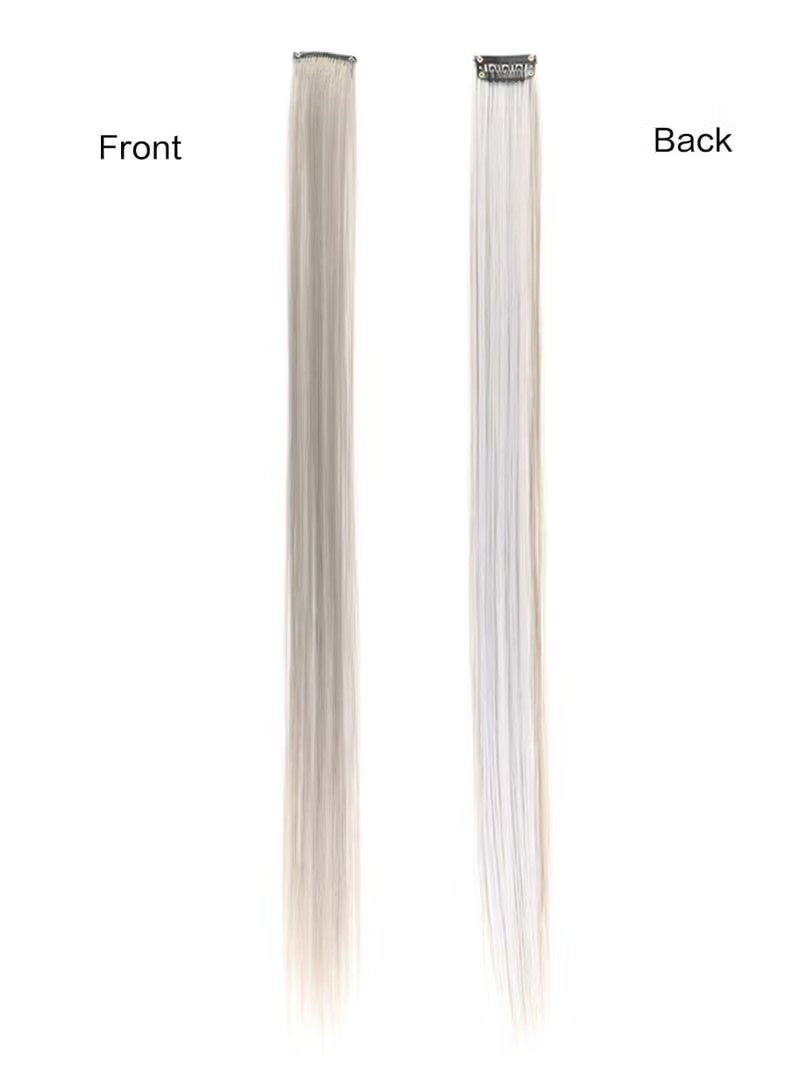 ١٠ قطع من وصلات الشعر الصناعية الطويلة والمستقيمة، شعر مستعار طبيعي المظهر للنساء والفتيات، للاستخدام اليومي والحفلات، ٥٥ سم، رمادي - Image 2