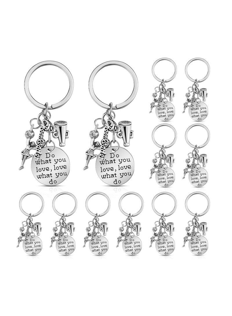 Cheerleader Charm Keychain Set for Girls and Women, Perfect Cheerleading Gifts and Jewelry for Cheer Teams, Silver Color, 6 Pieces - Image 1